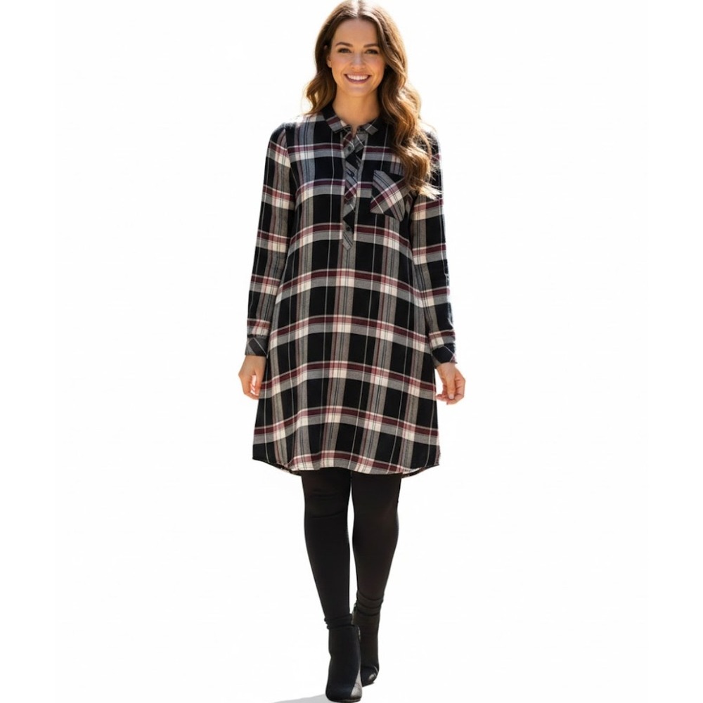 J.Jill Women‎ M Plaid Shirt Dress Button Up Midi Pockets Long Sleeve Cottagecore